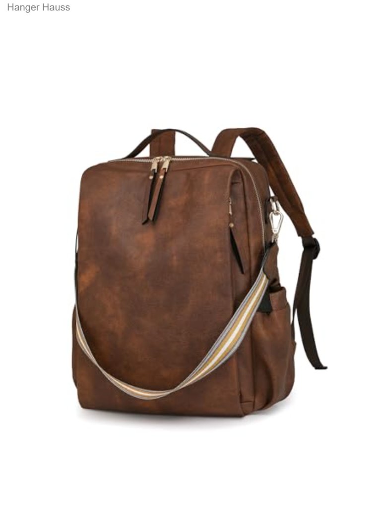 Convertible Pu Leather Travel Backpack Purse With Luggage Strap